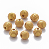 Painted Natural Wood Beehive Beads WOOD-Q040-019B-B01-1