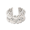 Heart Double Layer Brass Open Cuff Rings for Women RJEW-A046-02P-2