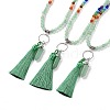 Natural Green Aventurine Bullet & Tassel Pendant Necklace with Mixed Gemstone Beaded Chains NJEW-E585-02D-1