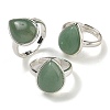 Natural Green Aventurine Teardrop Adjustable Rings RJEW-K371-08S-23-1