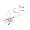 Non-Tarnish Woven Net/Web with Feather 304 Stainless Steel Pendant Necklaces for Women NJEW-G087-08P-3