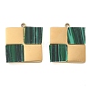 304 Stainless Steel Pave Synthetic Malachite Square Charms STAS-Q345-25G-1