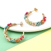 304 Stainless Steel & Bohemian Beaded C-Shaped with Flower Stud Earrings for Women EJEW-R001-03G-01-4