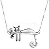 Rhodium Plated 925 Sterling Silver Cat On Branch Pendant Necklace for Women JN1046A-1