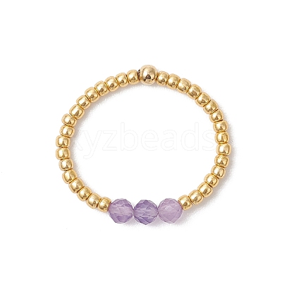 Natural Gemstone with 304 Stainless Steel Beads Finger Rings for Women RJEW-JR00984-1
