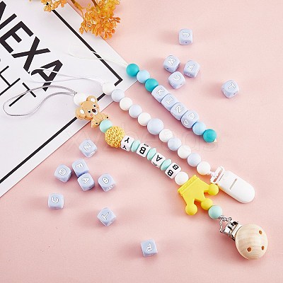 20Pcs Blue Cube Letter Silicone Beads 12x12x12mm Square Dice Alphabet Beads with 2mm Hole Spacer Loose Letter Beads for Bracelet Necklace Jewelry Making JX434Y-1