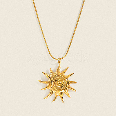 304 Stainless Steel Vintage Sun Spiral Pendant Necklaces for Women WV2737-1
