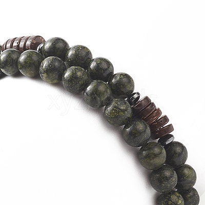 Natural Serpentine & Synthetic Non-magnetic Hematite Beads Energy Stretch Bracelets Set BJEW-JB07142-05-1