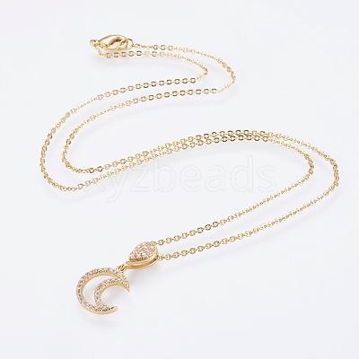Brass Micro Pave Cubic Zirconia Pendant Necklaces NJEW-E111-42G-1
