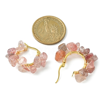 Natural Strawberry Quartz Chips Braided Hoop Earrings EJEW-JE04940-23-1