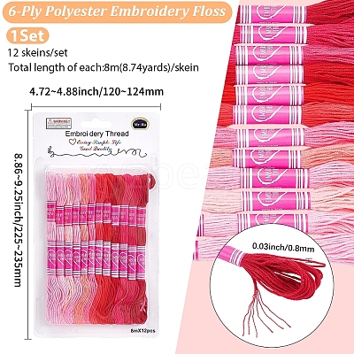 12 Skeins 6-Ply Polycotton(Polyester Cotton) Embroidery Floss DIY-CY0002-94E-1