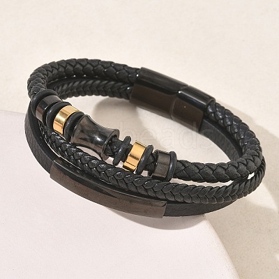 Braided Microfiber Leather Cord & Natural Tiger Eye Multi-strand Bracelets BJEW-C153-01A-1