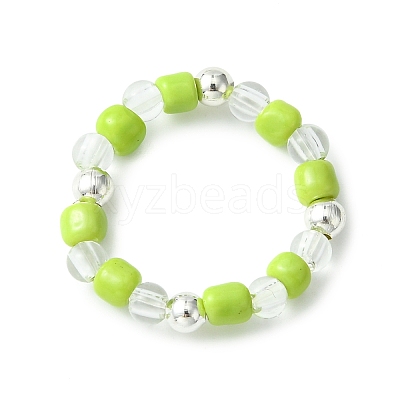 5Pcs 5 Colors Acrylic & Glass Seed Beaded Stretch Rings Set RJEW-JR00594-S-1