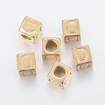 304 Stainless Steel Large Hole Letter European Beads STAS-H428-01G-D-1
