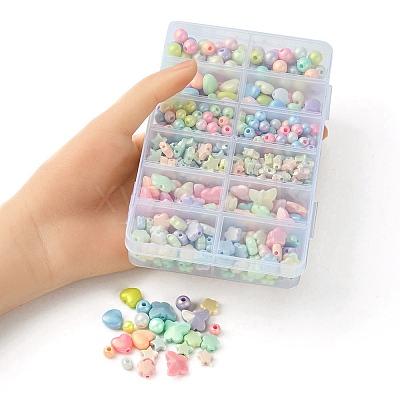 Spray Painted Frosted Opaque Acrylic Beads Sets ACRP-YW0001-10-1