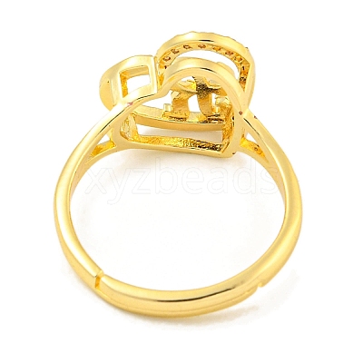 Heart with Letter Rack Plating Brass Micro Pave Cubic Zirconia Adjustable Rings for Women RJEW-I105-06G-R-1
