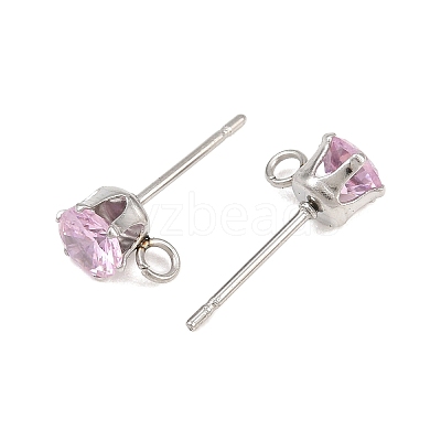 304 Stainless Steel Micro Pave Cubic Zirconia Stud Earring Findings STAS-H240-56P-12-1