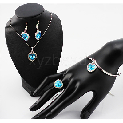 Heart Alloy with Crystal Pendant Necklace & Dangle Earring & Charm Bracelet & Ring FS-WGCCC64-01-1