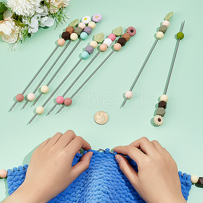 10Pcs 10 Styles Silicone Bead with Stainless Steel Knitting Needles AJEW-PH01709-1