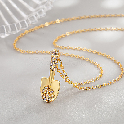 Brass Micro Pave Clear Cubic Zirconia Shovel Pendant Necklaces for Women WG2A015-02-1