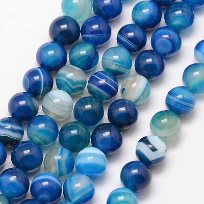 Natural Striped Agate/Banded Agate Bead Strands X-G-K166-13-6mm-06-1