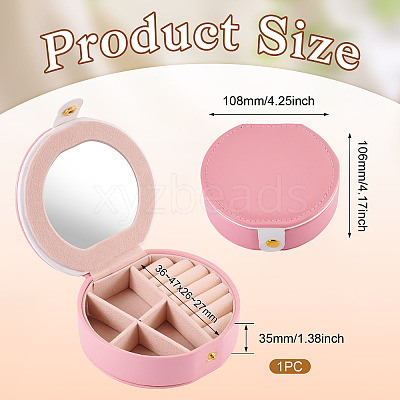 Round PU Leather & Plastic Jewelry Set Storage Box CON-TAC0014-06B-1