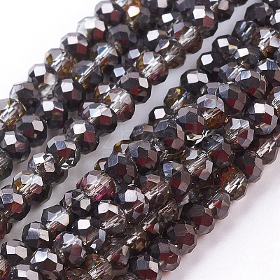 Half Plated Faceted Rondelle Electroplate Glass Bead Strands X-EGLA-D020-3x2mm-12-1
