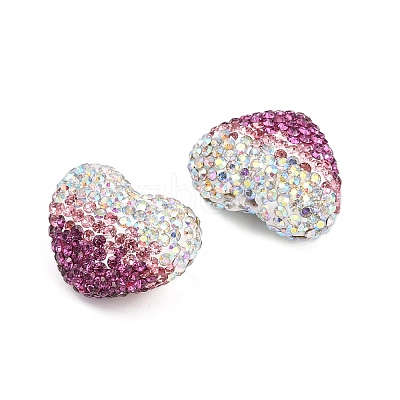 Gradient Color Heart Shaped Polymer Clay Rhinestone Beads CLAY-NH0002-03F-1