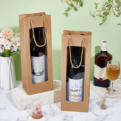 Rectangle Paper Bouquet & Wine Packaging Bags with Rope Handles and Visible Window ABAG-WH0072-001-1