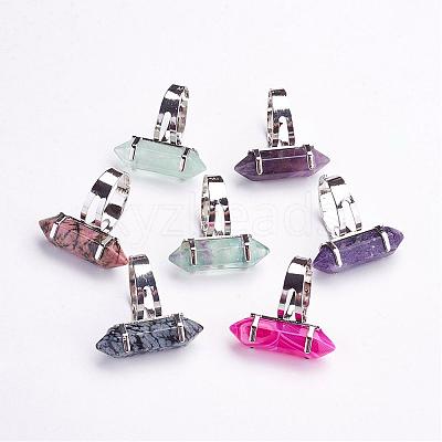 Natural Mixed Stone Finger Rings RJEW-P120-A-1