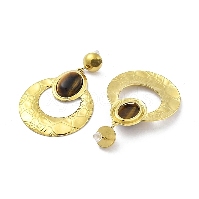 304 Stainless Steel Natural Tiger Eye Boho Stud Earrings EJEW-S244-01G-C-1