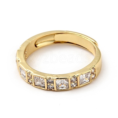 Clear Cubic Zirconia Rectangle Adjustable Ring RJEW-I087-03G-1