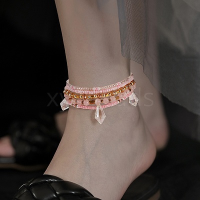 Sparkling Glass Seed Beads 5 Layered Anklet AJEW-SW00006-02-1
