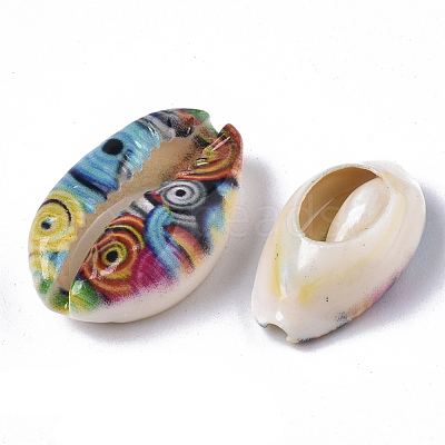 Printed Natural Cowrie Shell Beads X-SSHEL-R047-01-D05-1