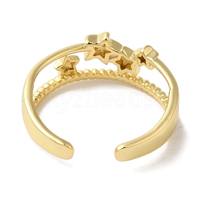 Star Rack Plating Brass Open Cuff Rings for Women RJEW-L123-106G-1