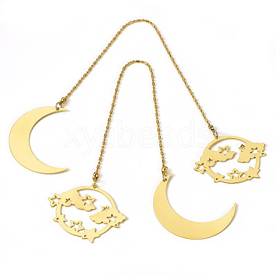 Brass Moon & Star Charms Bookmarks AJEW-TAC00030-1