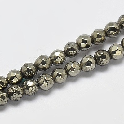 Natural Pyrite Round Beads Strands G-F197-09-2mm-1