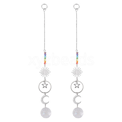 2Pcs Brass Sun Moon Star Hanging Ornaments HJEW-TA00371-1