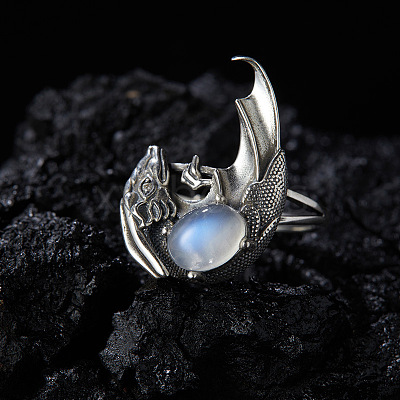 925 Sterling Silver with Natural Moonstone Finger Rings WGB2E64-09-1