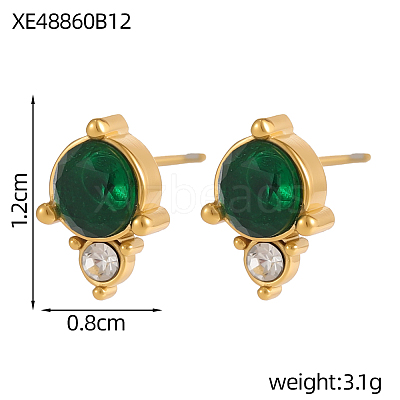 304 Stainless Steel Cubic Zirconia Stud Earrings STAS-OY009-15G-1