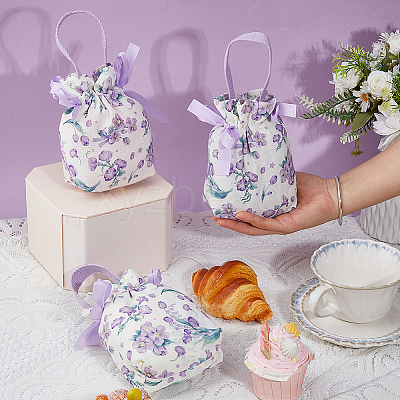 10Pcs Cloth Flower Print Drawstring Pouches ABAG-DC0001-09A-1