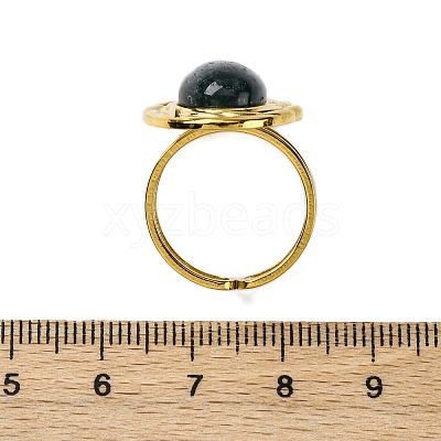 Oval Natural Moss Agate Finger Rings RJEW-M063-01G-07-1