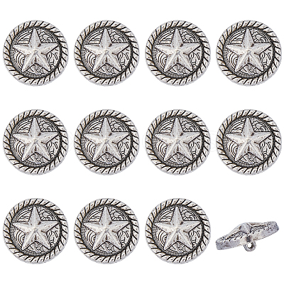 12Pcs 1-Hole Alloy Star with Flat Round Shank Buttons BUTT-GF0004-29AS-1