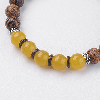 Natural Lava Rock & Wenge Wood Beads & Coconut Stretch Bracelets BJEW-I241-03G-1