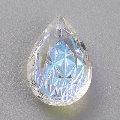 Embossed Glass Rhinestone Pendants GLAA-J101-05B-001SI-1