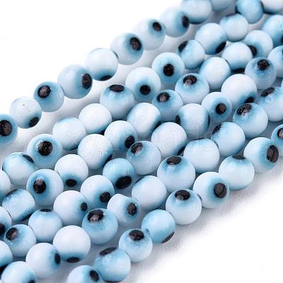 Handmade Evil Eye Lampwork Round Bead Strands LAMP-L055-4mm-07-1