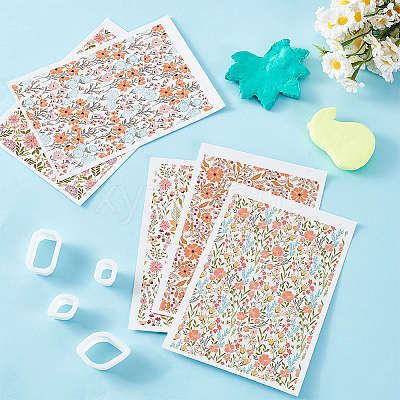 5Pcs 5 Styles Flower Pattern Ceramics Clay Water Transfer Paper AJEW-HY0002-17A-1