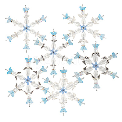 6Pcs 6 Styles Alloy & Glass Beaded Snowflake Multi-Strand Links PALLOY-SP00005-1