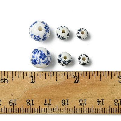 30Pcs 3 Styles Floral Printed Porcelain Beads PORC-FS0001-05-1