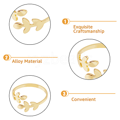 12Pcs 3 Colors Alloy Leafy Branch Open Cuff Finger Rings Set for Women RJEW-HY0001-02-1